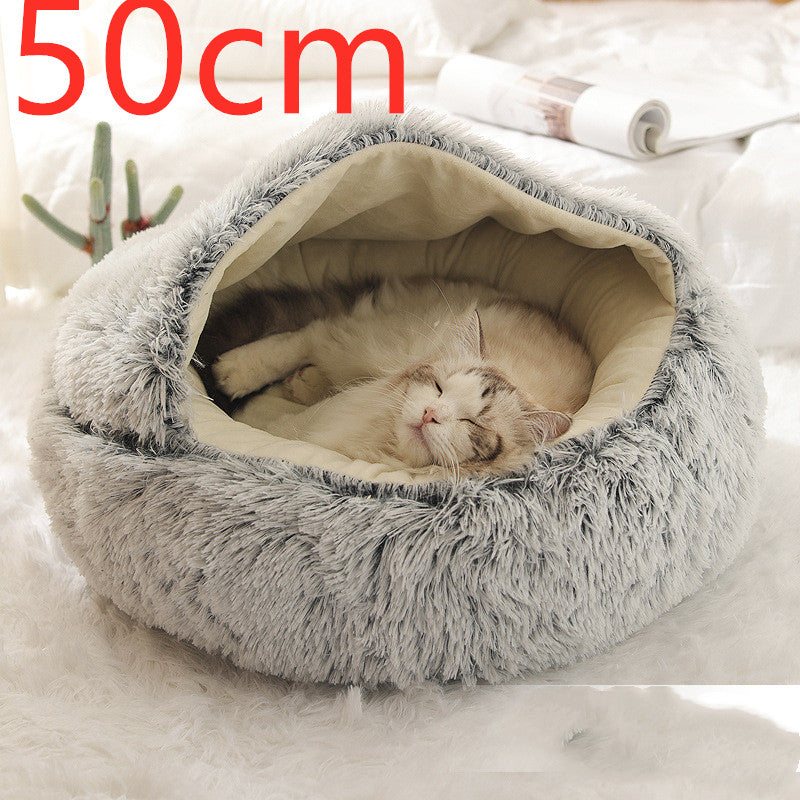 2 In 1 Dog And Cat Bed Pet Winter Bed Round Plush Warm Bed House Soft Long Plush Pets Bed Pet Products null