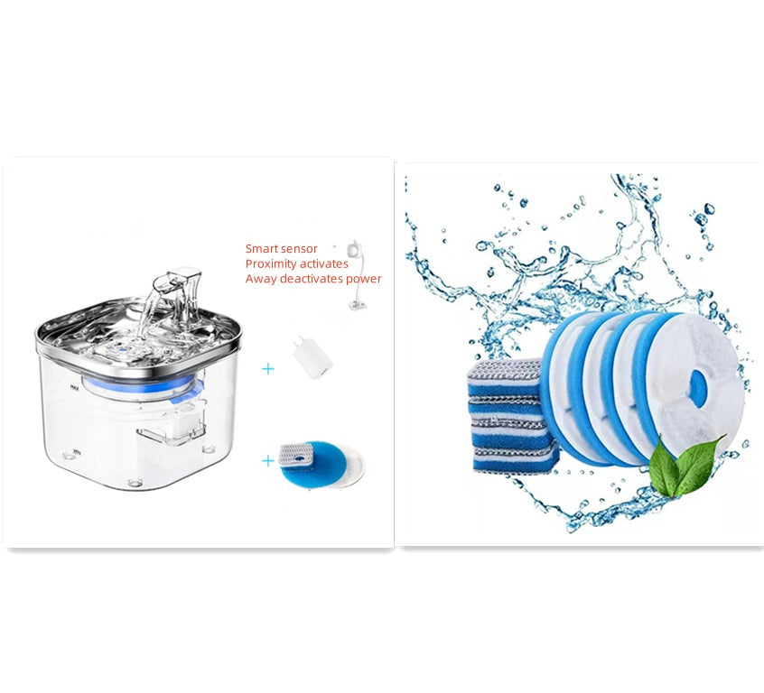 Pet Cat Dog Stainless Steel Automatic Circulation Water Dispenser Intelligent Fountain Pets Accessories null