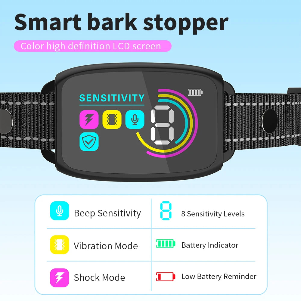 Smart Automatic Anti Barking Dog Collar Rechargeable Bark Stopper Stop Barking HD Digital Display IP67 Waterproof Collar For Dogs Pet Products null