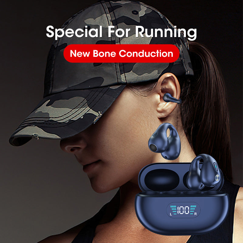 Bone conduction headphones wireless Bluetooth 5.3 ear clip earbuds with charging case and in-ear bass HIFI sound for sports