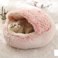 Round plush warm 2 in 1 dog and cat bed for winter comfort
