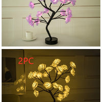 Rose Flower Lamp USB Battery Operated LED Table Lamp Bonsai Tree Night Lights Garland Bedroom Decoration Lights Home Decor null