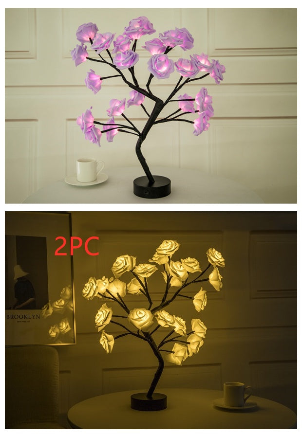 Rose Flower Lamp USB Battery Operated LED Table Lamp Bonsai Tree Night Lights Garland Bedroom Decoration Lights Home Decor null