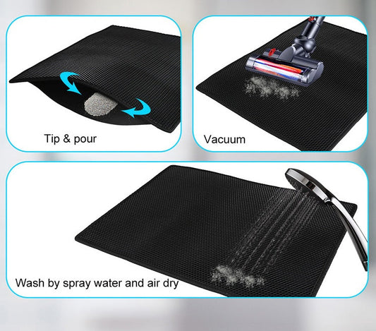 Waterproof honeycomb cat litter pad with quilted edges and EVA foam for trapping cat litter and preventing urine leaks
