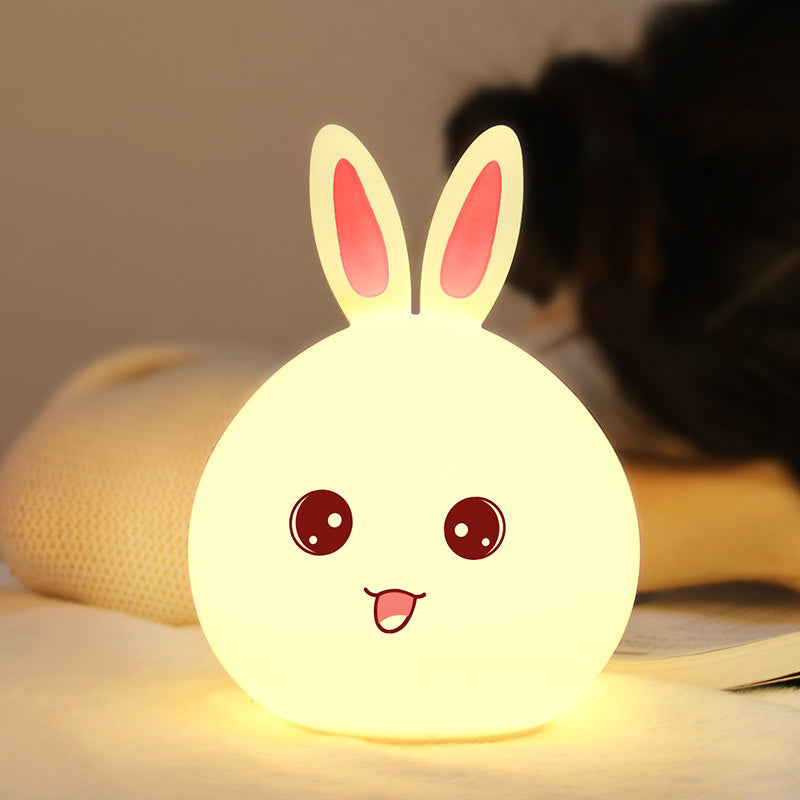 Silicone LED night light shaped like a cute rabbit with colorful touch sensor and USB charging