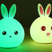 Cute Night Light Animal Rabbit Night lamps Touch Sensor Silicone LED Colorful Lights null