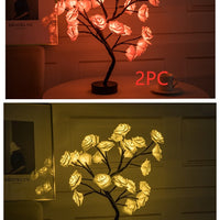 Rose Flower Lamp USB Battery Operated LED Table Lamp Bonsai Tree Night Lights Garland Bedroom Decoration Lights Home Decor null