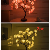 Rose Flower Lamp USB Battery Operated LED Table Lamp Bonsai Tree Night Lights Garland Bedroom Decoration Lights Home Decor null