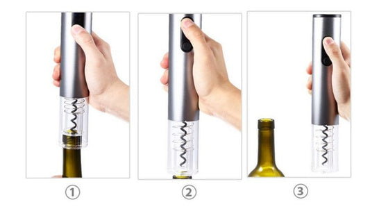 Silver automatic electric bottle opener with foil cutter for wine bottles
