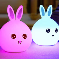 Cute Night Light Animal Rabbit Night lamps Touch Sensor Silicone LED Colorful Lights null