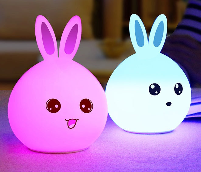 Cute Night Light Animal Rabbit Night lamps Touch Sensor Silicone LED Colorful Lights null