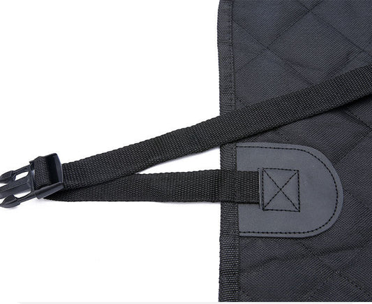 Dog car seat cover with mesh windows and zipper pocket for pet safety and comfort in rear car seat