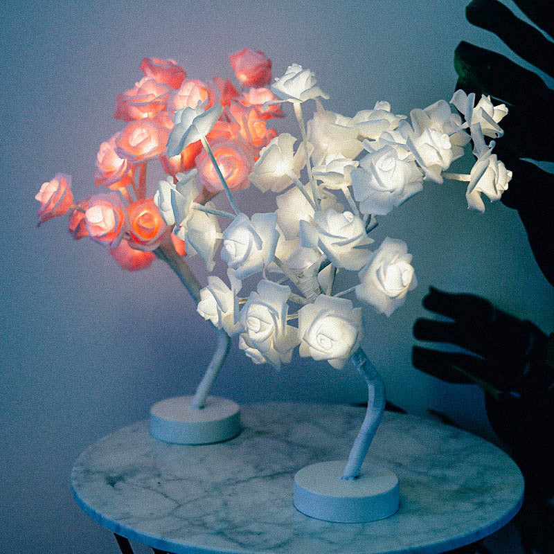 Rose Flower Lamp USB Battery Operated LED Table Lamp Bonsai Tree Night Lights Garland Bedroom Decoration Lights Home Decor null