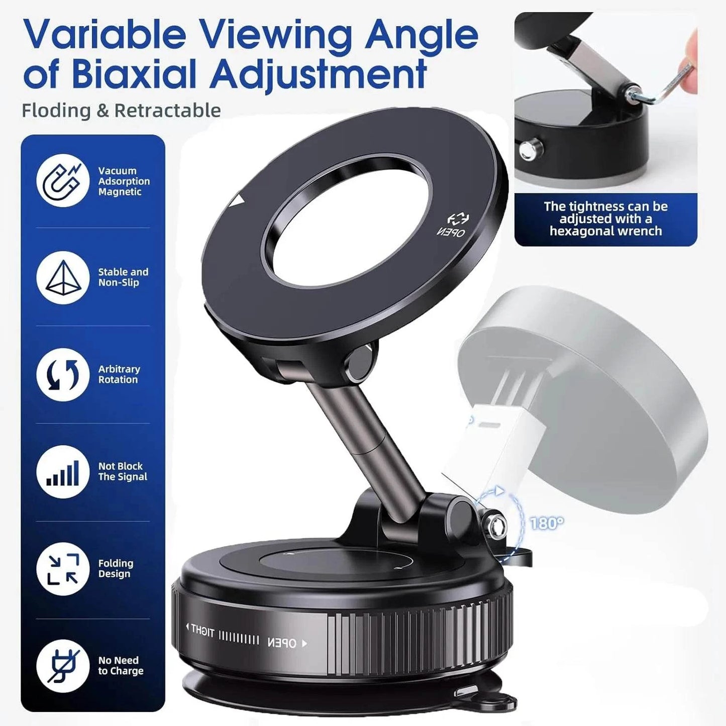 2026 Magnetic vacuum  car phone holder 360 adjustable mount Stone's Store