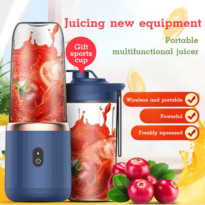 6blade portable mini juicer cup in Tunisian dark blue with USB charging and 400mL capacity