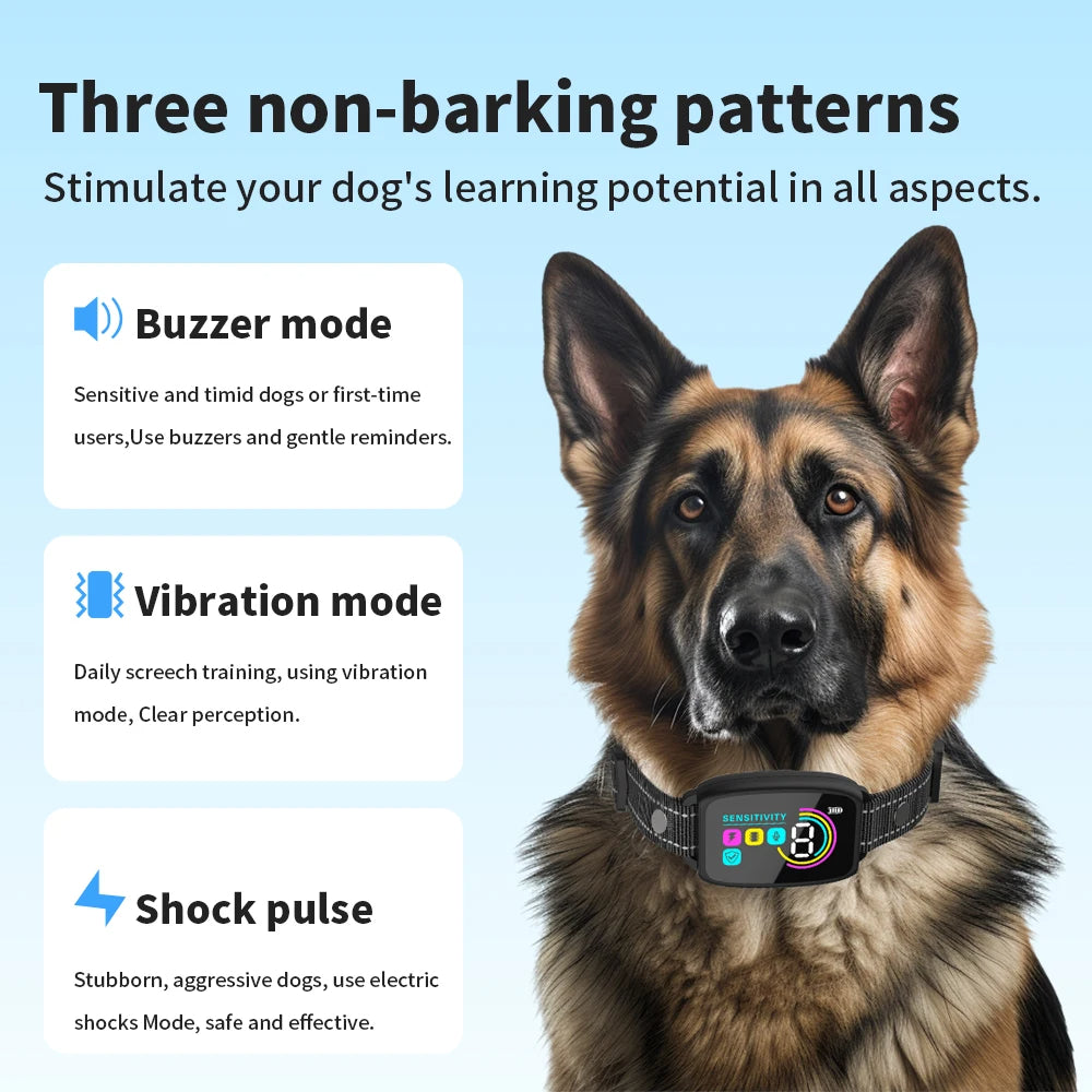 Smart Automatic Anti Barking Dog Collar Rechargeable Bark Stopper Stop Barking HD Digital Display IP67 Waterproof Collar For Dogs Pet Products null